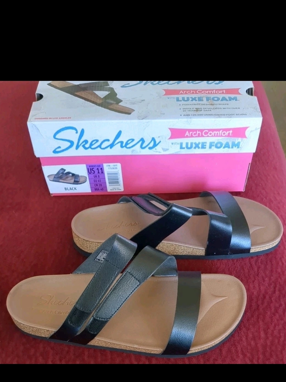 Skechers Women's Black Luxe Foam Arch Comfort Slide Sandals US11 - Picture 2 of 6